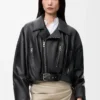 Veste motard en cuir d&rsquo;agneau nappa Noir