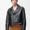 Veste motard en cuir d’agneau nappa Noir Veste motard en cuir d’agneau nappa Noir