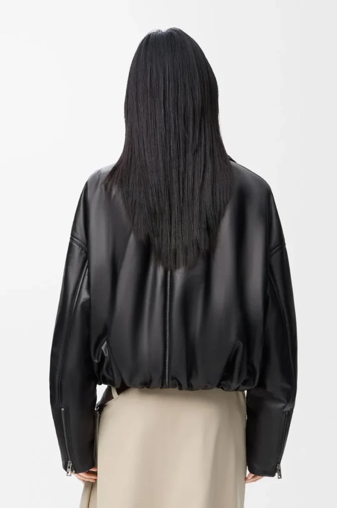 Veste motard en cuir d&rsquo;agneau nappa Noir