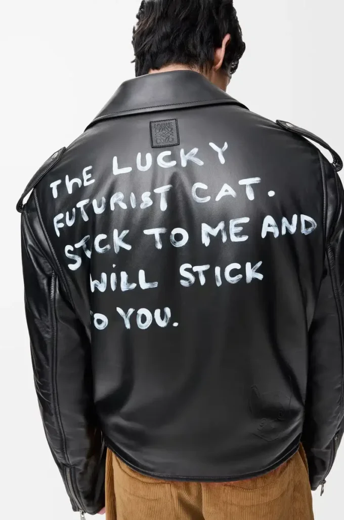 Veste motard en cuir d’agneau nappa Noir Veste motard en cuir d’agneau nappa Noir