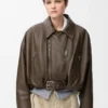 Veste motard en cuir d&rsquo;agneau nappa vert kaki