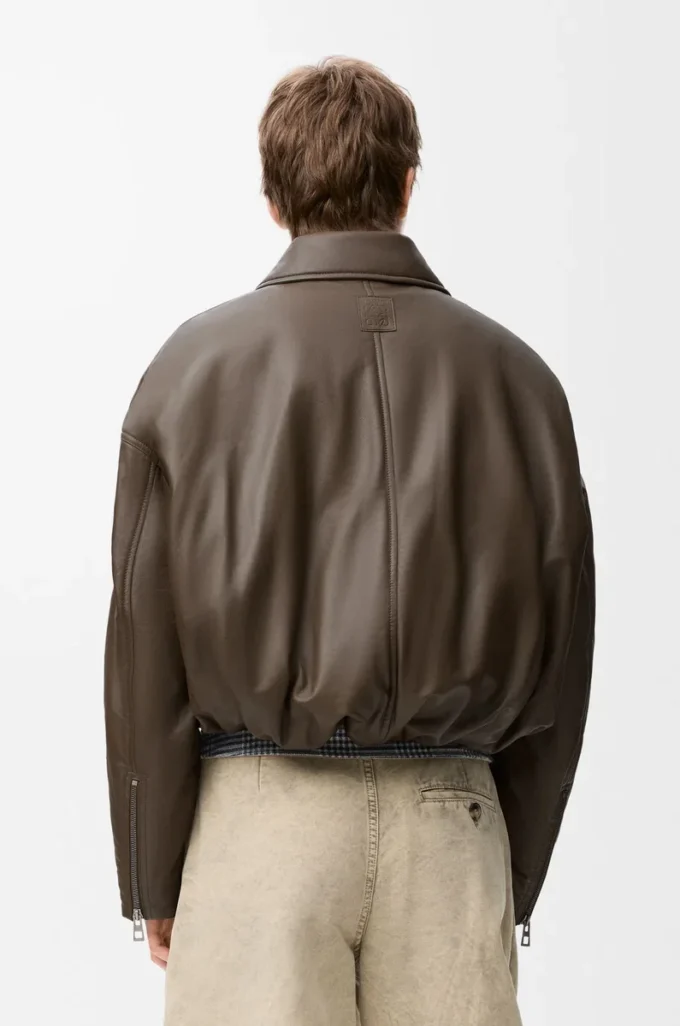 Veste motard en cuir d&rsquo;agneau nappa vert kaki