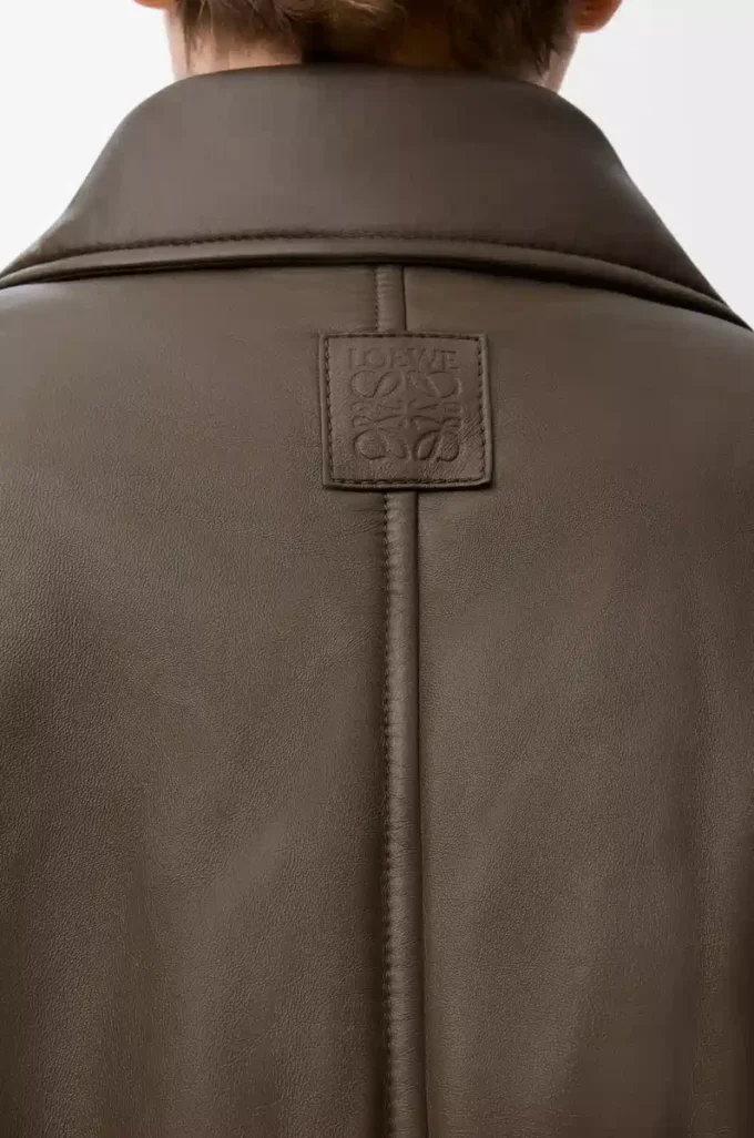 Veste motard en cuir d&rsquo;agneau nappa vert kaki