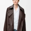 Veste à nœud en cuir d&rsquo;agneau nappa chocolat foncé