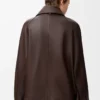 Veste à nœud en cuir d&rsquo;agneau nappa chocolat foncé