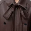 Veste à nœud en cuir d&rsquo;agneau nappa chocolat foncé