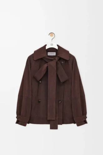 Veste à nœud en cuir de chèvre suédé Marron