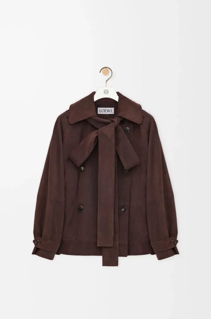 Veste à nœud en cuir de chèvre suédé Marron