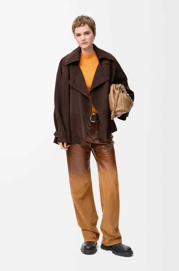 Veste à nœud en cuir de chèvre suédé Marron
