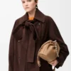 Veste à nœud en cuir de chèvre suédé Marron