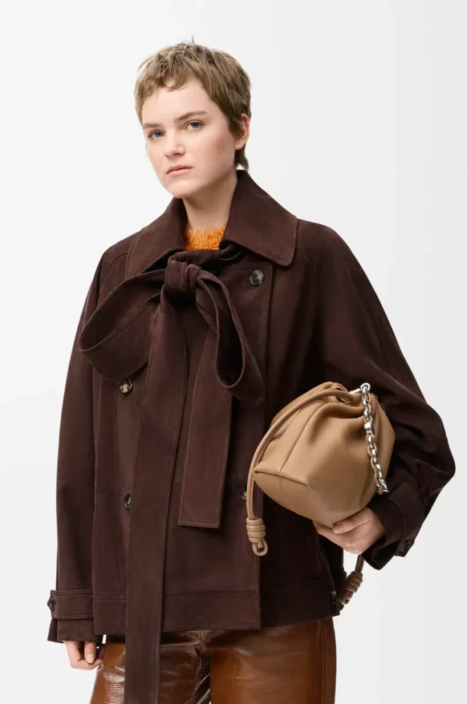 Veste à nœud en cuir de chèvre suédé Marron