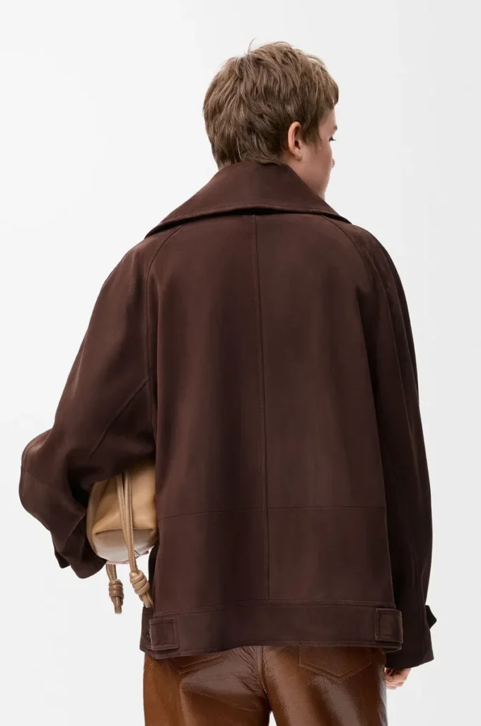 Veste à nœud en cuir de chèvre suédé Marron