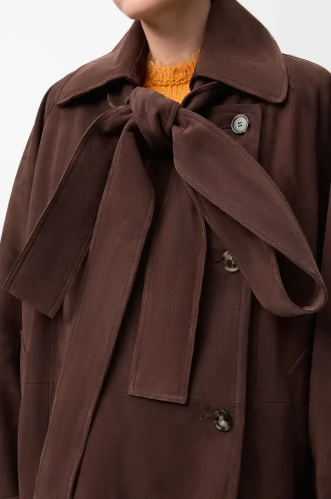 Veste à nœud en cuir de chèvre suédé Marron