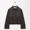Veste à revers en cuir d&rsquo;agneau nappa Marron