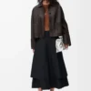 Veste à revers en cuir d&rsquo;agneau nappa Marron