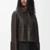 Veste à revers en cuir d&rsquo;agneau nappa Marron