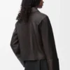 Veste à revers en cuir d&rsquo;agneau nappa Marron