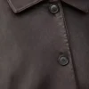 Veste à revers en cuir d&rsquo;agneau nappa Marron