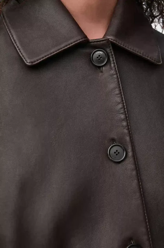 Veste à revers en cuir d&rsquo;agneau nappa Marron