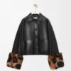 Veste à revers en cuir d&rsquo;agneau nappa Noir