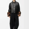 Veste à revers en cuir d&rsquo;agneau nappa Noir