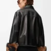 Veste à revers en cuir d&rsquo;agneau nappa Noir