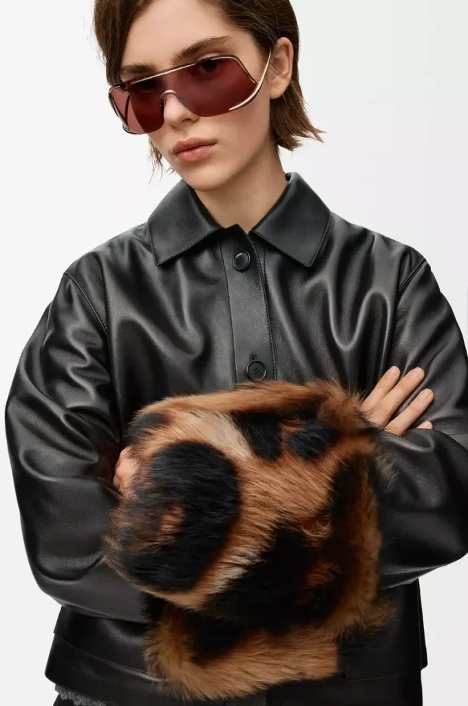 Veste à revers en cuir d&rsquo;agneau nappa Noir