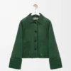 Veste à revers en cuir d&rsquo;agneau nappa vert foncé