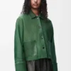 Veste à revers en cuir d&rsquo;agneau nappa vert foncé
