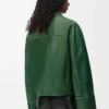 Veste à revers en cuir d&rsquo;agneau nappa vert foncé