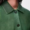 Veste à revers en cuir d&rsquo;agneau nappa vert foncé