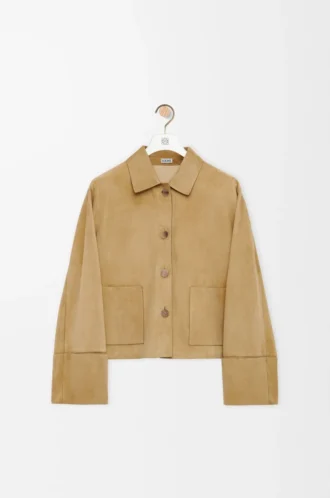 Veste à revers en cuir d&rsquo;agneau suédé doré
