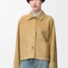 Veste à revers en cuir d&rsquo;agneau suédé doré