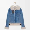 Veste trucker en denim et peau de mouton bleu denim