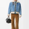 Veste trucker en denim et peau de mouton bleu denim