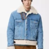 Veste trucker en denim et peau de mouton bleu denim
