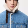 Veste trucker en denim et peau de mouton bleu denim