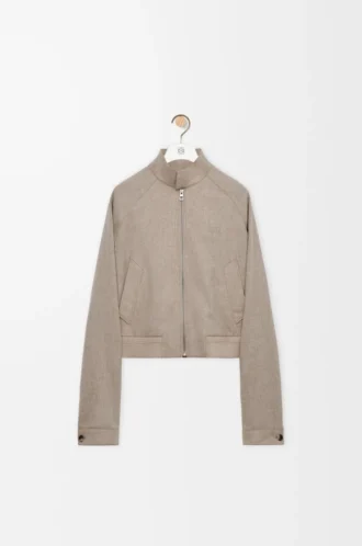 Veste zippée en laine et cachemire Beige chiné
